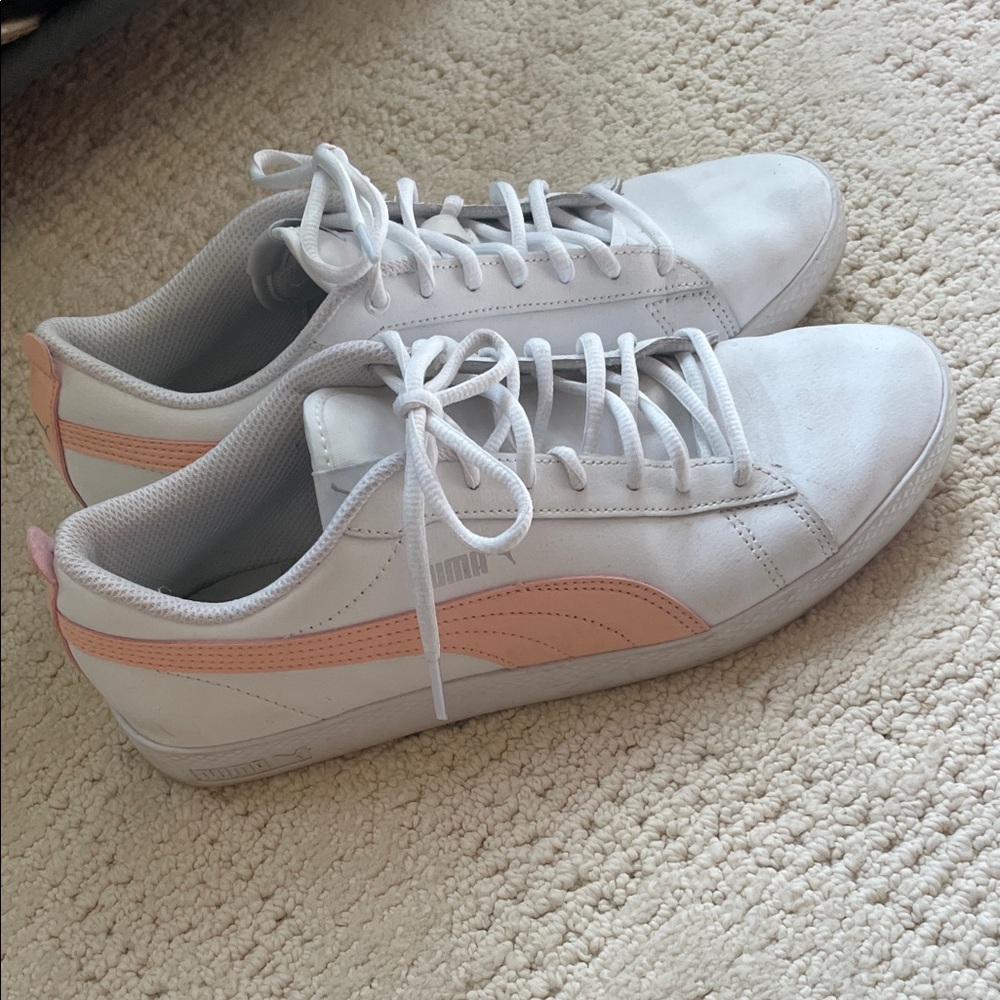 Puma Women's White and Peach Sneakers